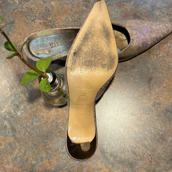Max De Carlo Pointed Toe Kitten Heel 7.5 Lavender and Tan - Picture 4 of 8